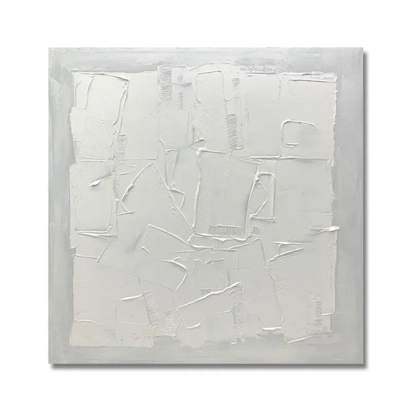 An abstract painting with streaks of white paint on a canvas, evoking a sense of simplicity and minimalism.