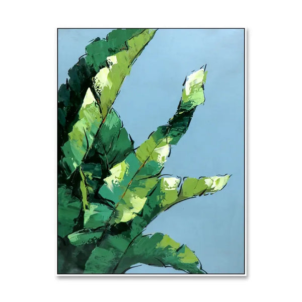 Pure Hand-Painted Green Leaf Oil Painting