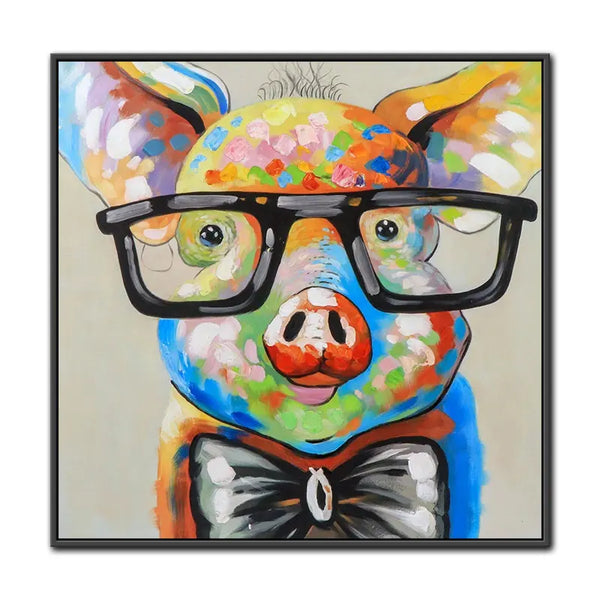 Cute Pig With Glasses Pop Canvas Painting