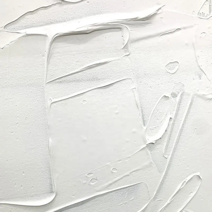 A white painting on a white background with white paint strokes.