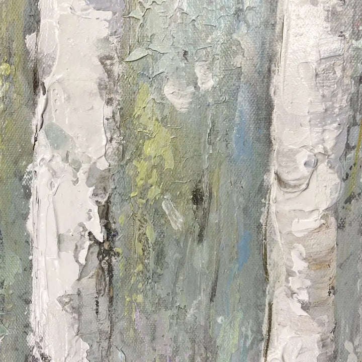 An abstract painting depicting white birch trees, showcasing their unique beauty and elegance.