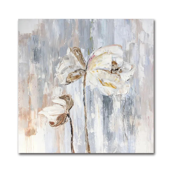 Hand Painted Two Flowers Oil Wall Decor